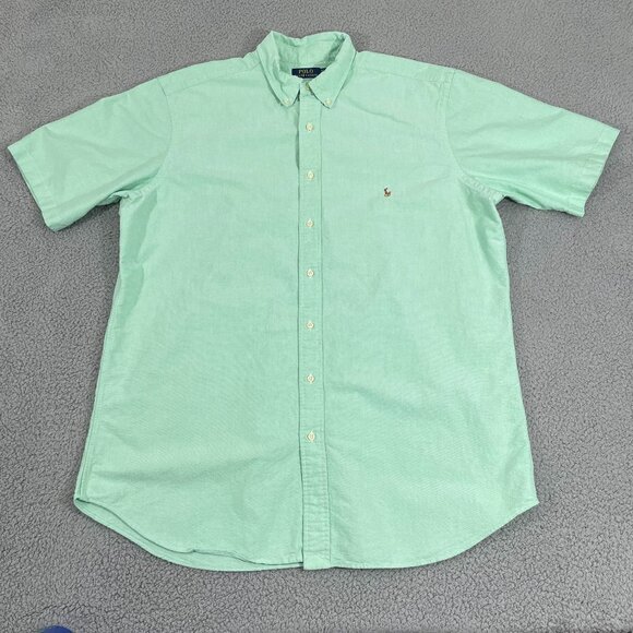 Polo Ralph Lauren Oxford Sport Shirt Men XLT Green Short Sleeve Button Front - Picture 1 of 9